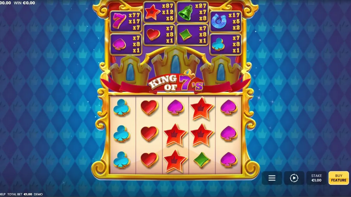 King of 7’s slot machine interface na may mga korona at Lucky 7 symbols.