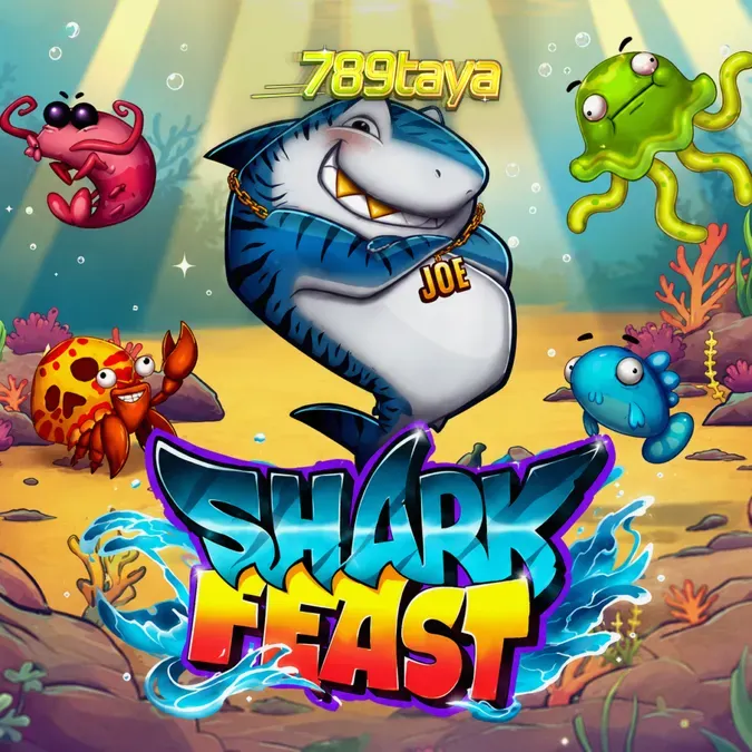 Ang makulay at masiglang interface ng Shark Feast slot na may 6x6 grid.